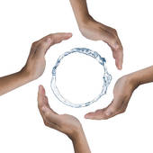 Collaboration hands with water circle